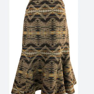 Pendleton Geometric Pattern Midi Skirt - Brown and Tan